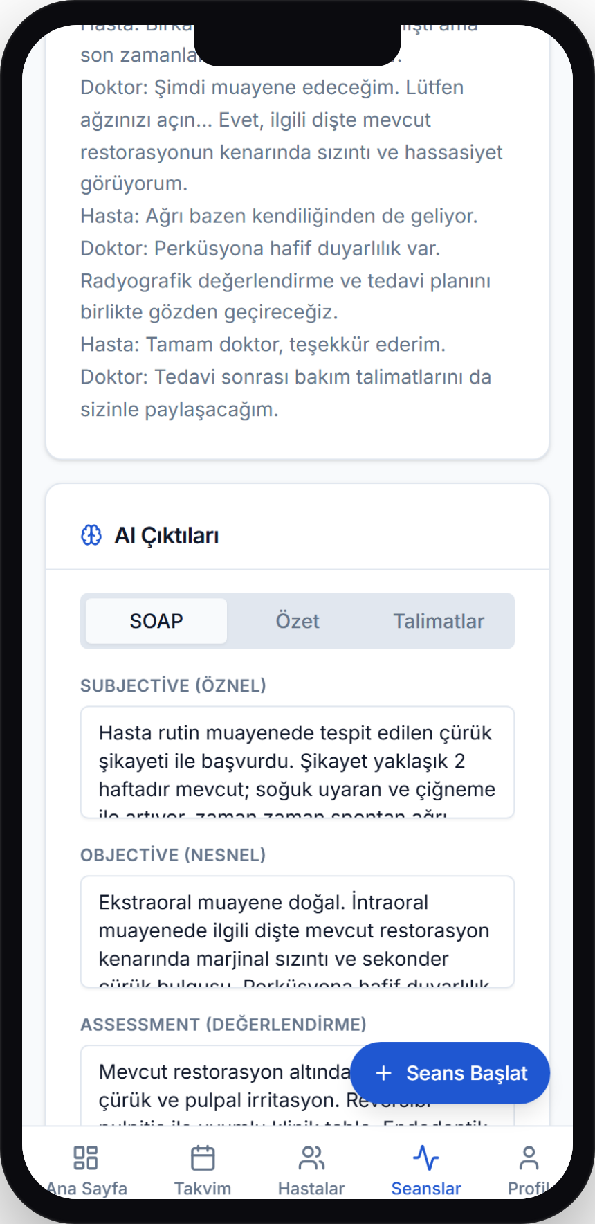 SOAP klinik notu hazır.